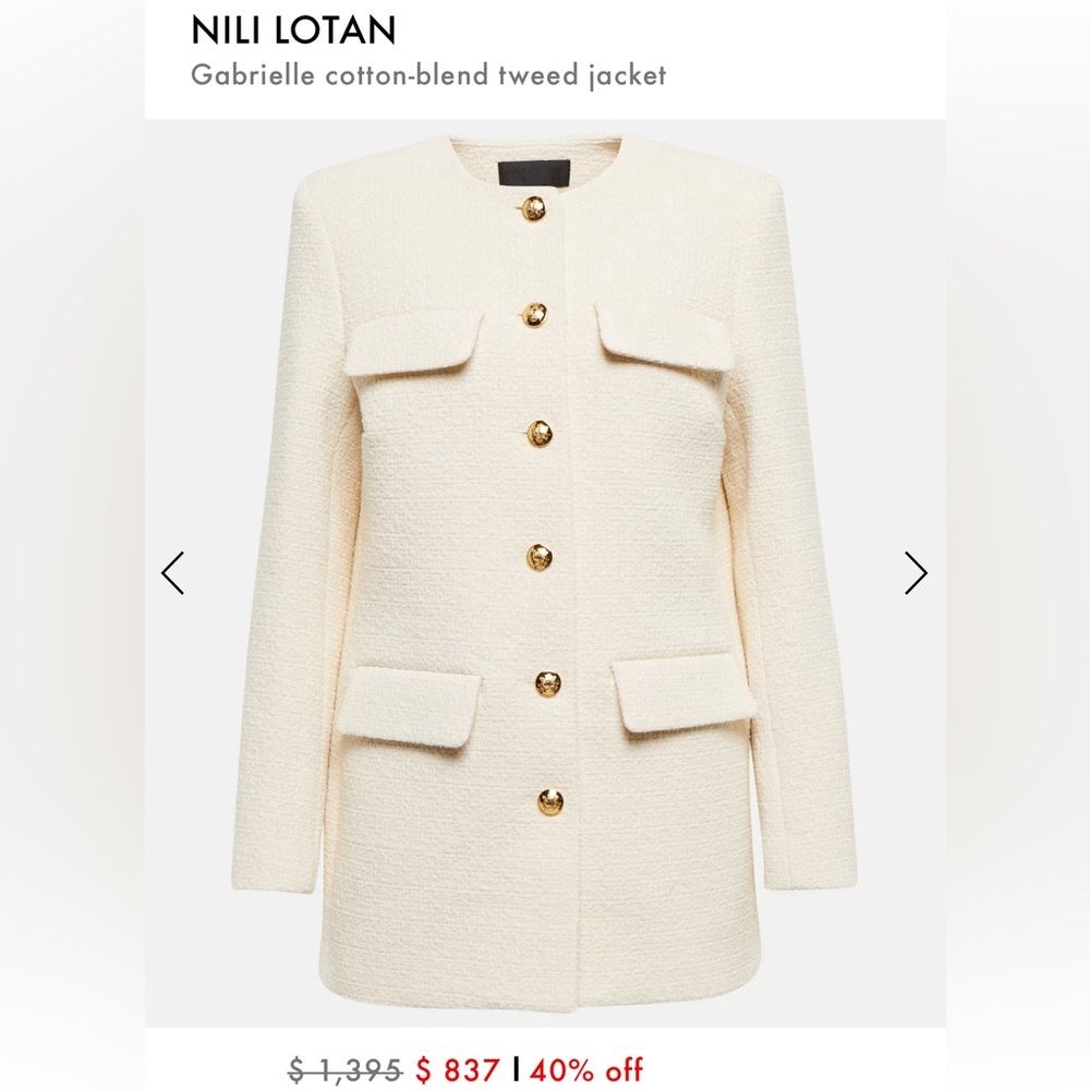 Nili Lotan Gabrielle Tweed Jacket Size M